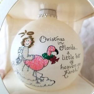 Heart Gifts by Teresa Inc. Handpainted Glass Flamingo Christmas  Ornament NIB